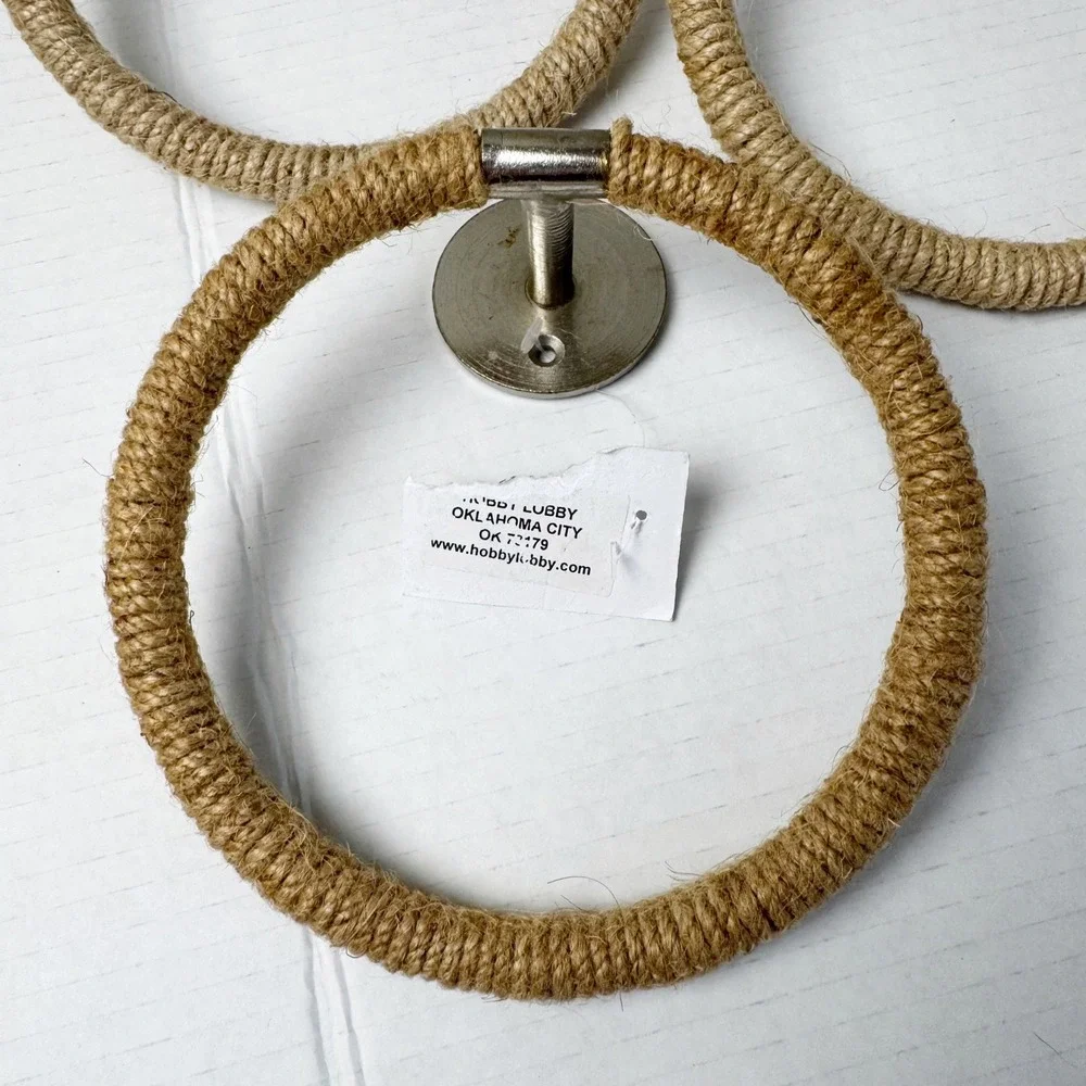 New Hobby Lobby Jute Rope Towel Rings Set of 3 Nautical Coastal Silver Mounting